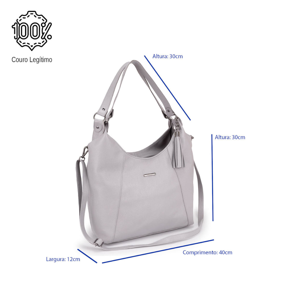Bolsa Sacola Couro Cinza Claro Vitta