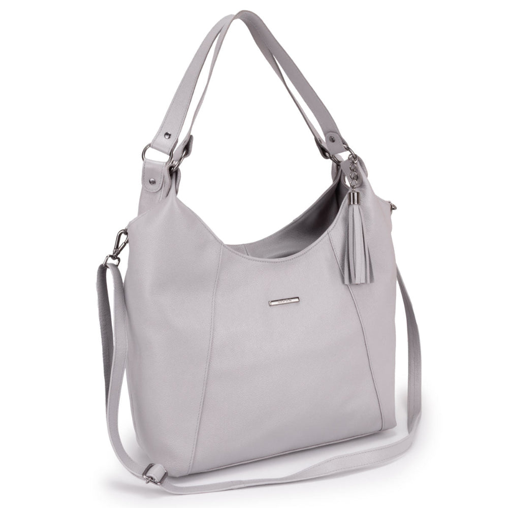 Bolsa Sacola Couro Cinza Claro Vitta