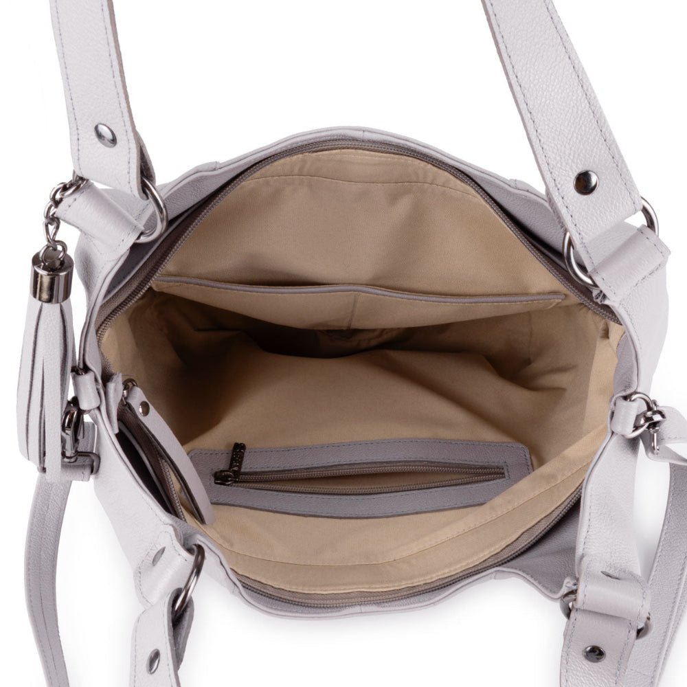 Bolsa Sacola Couro Cinza Claro Vitta