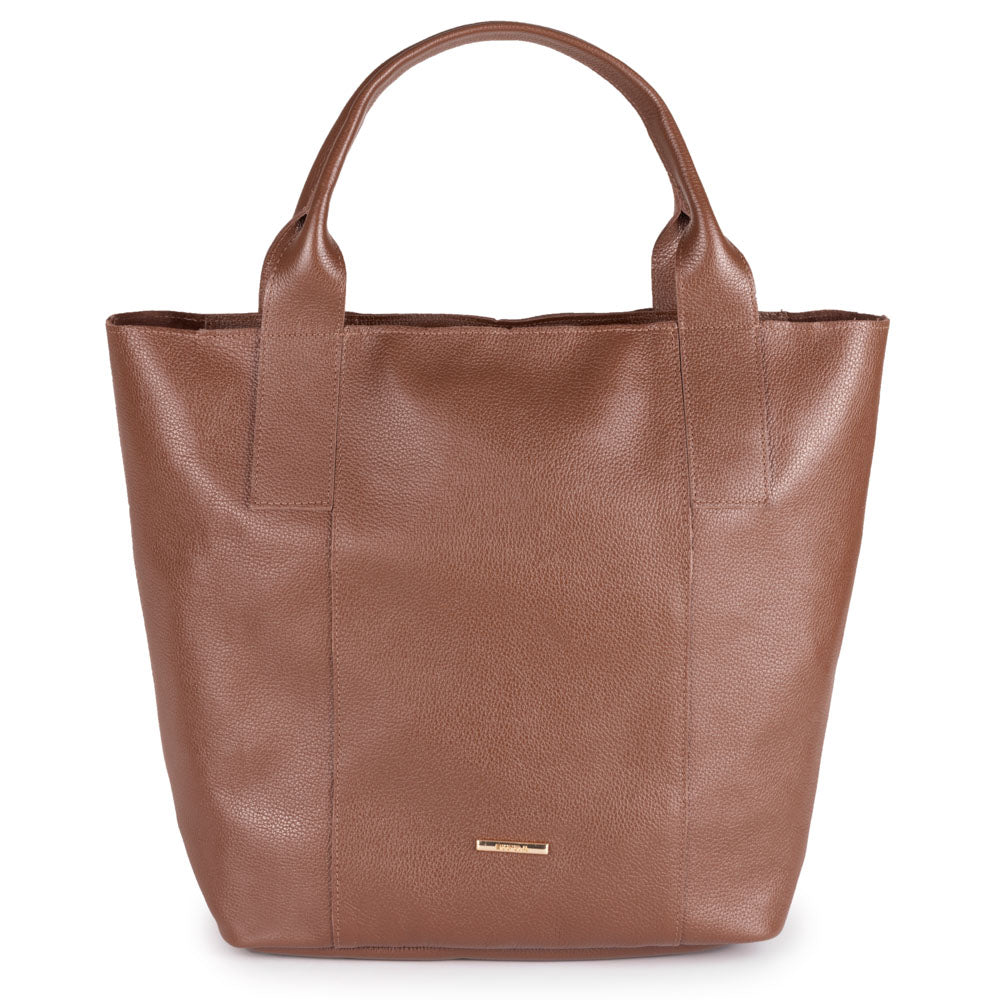 Bolsa Sacola Couro Marrom Lola Com Zíper