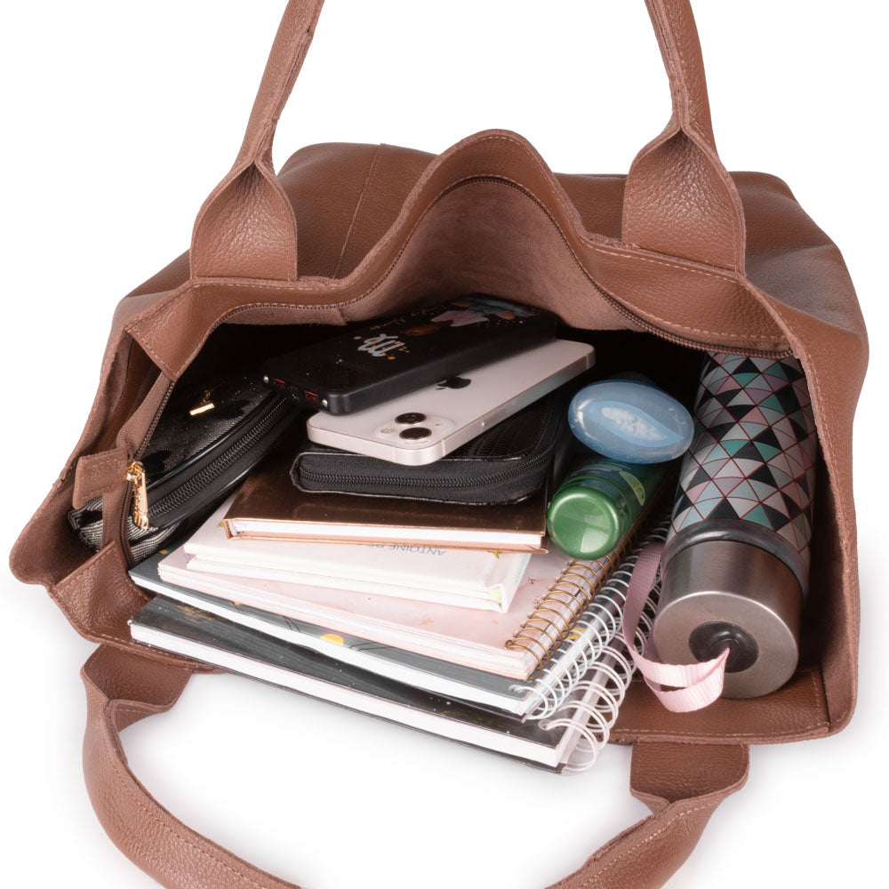 Bolsa Sacola Couro Marrom Lola Com Zíper