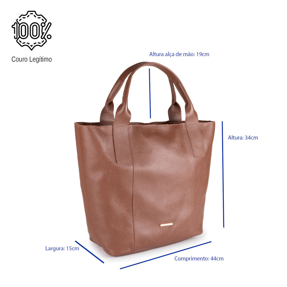 Bolsa Sacola Couro Marrom Lola Com Zíper