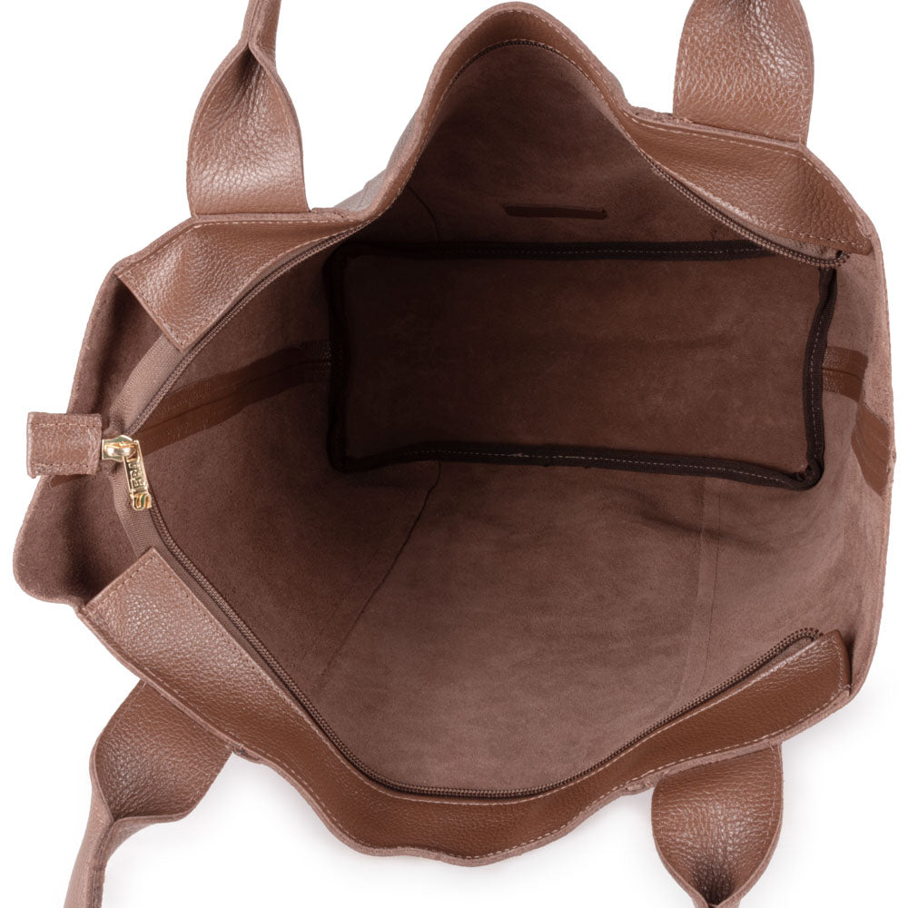 Bolsa Sacola Couro Marrom Lola Com Zíper