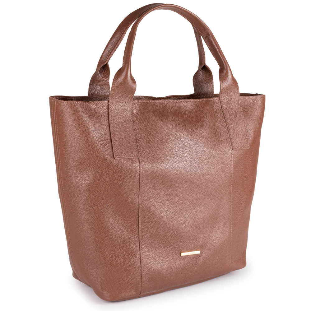 Bolsa Sacola Couro Marrom Lola Com Zíper