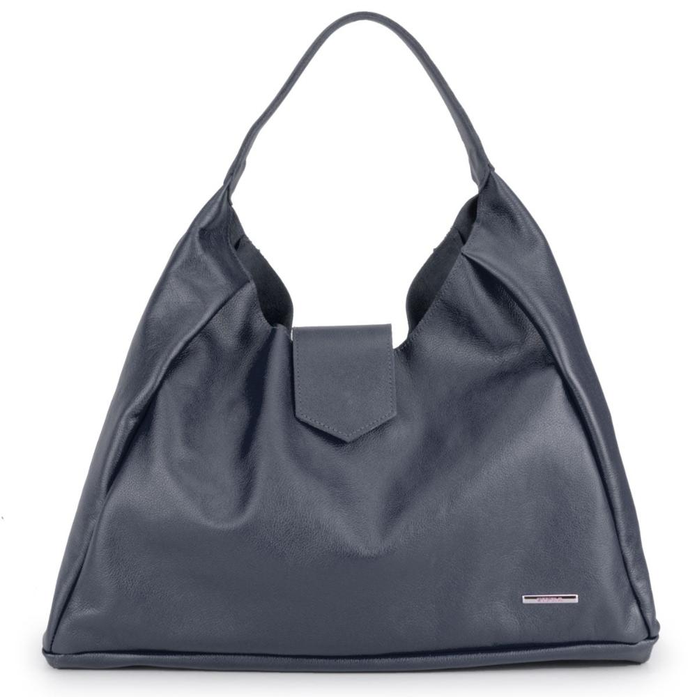 Bolsa Sacola Média Couro Azul Bárbara