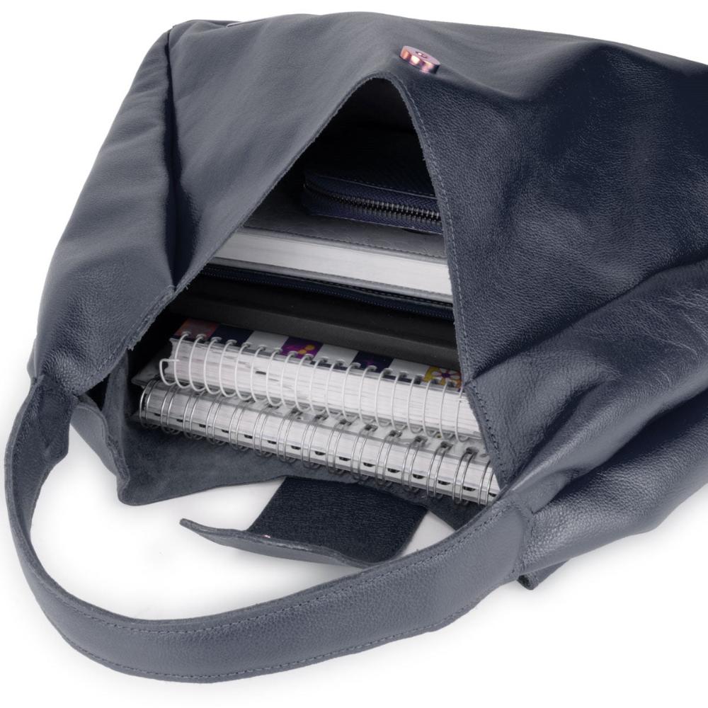 Bolsa Sacola Média Couro Azul Bárbara