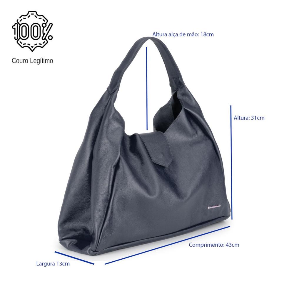 Bolsa Sacola Média Couro Azul Bárbara