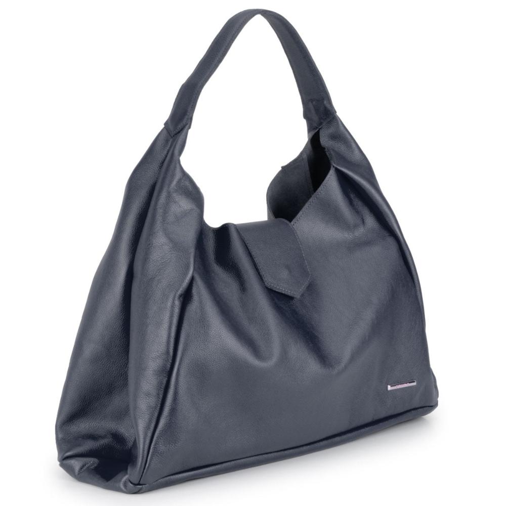 Bolsa Sacola Média Couro Azul Bárbara