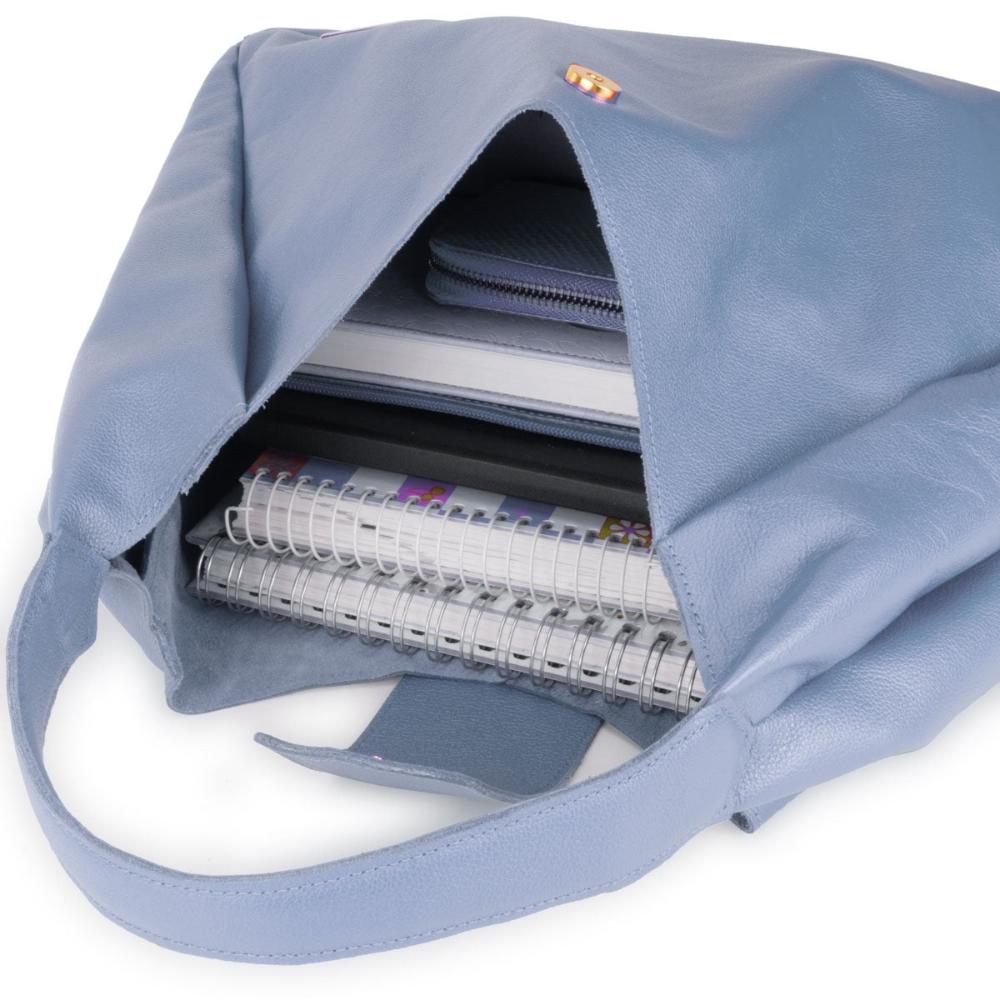 Bolsa Sacola Média Couro Azul Claro Bárbara