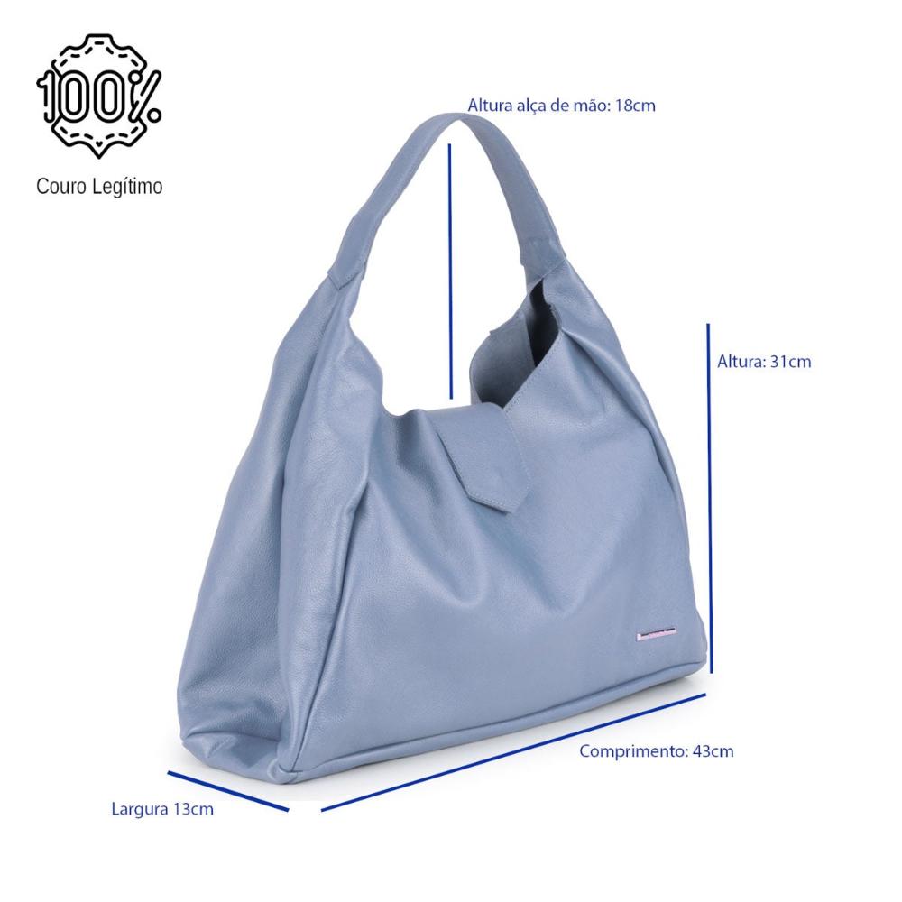 Bolsa Sacola Média Couro Azul Claro Bárbara