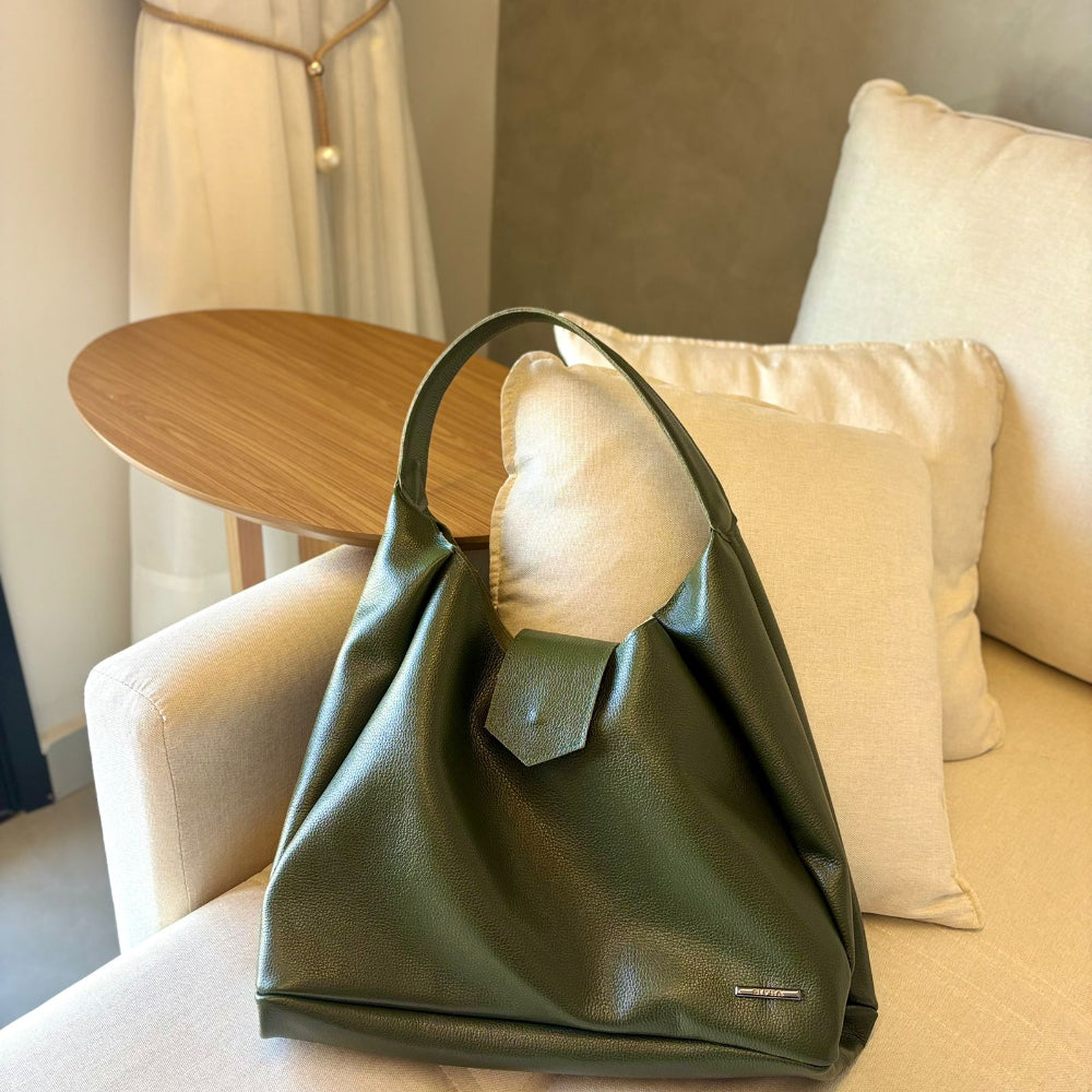 Bolsa Sacola Média Couro Verde Bárbara
