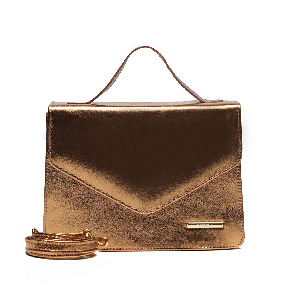Bolsa Nina Tiracolo Pequena em Couro Bronze