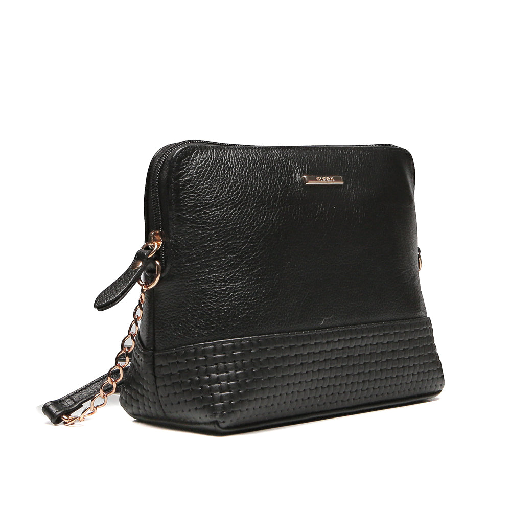 Bolsa Tiracolo Pequena Couro Preto Ouro Betina