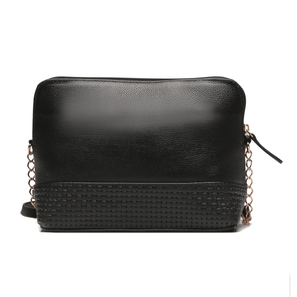 Bolsa Tiracolo Pequena Couro Preto Ouro Betina