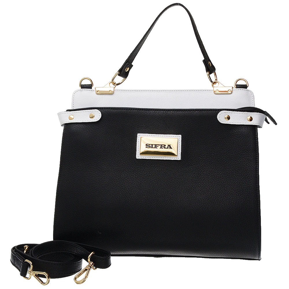 Bolsa Tiracolo e Mão Grande Couro Preta Olivia