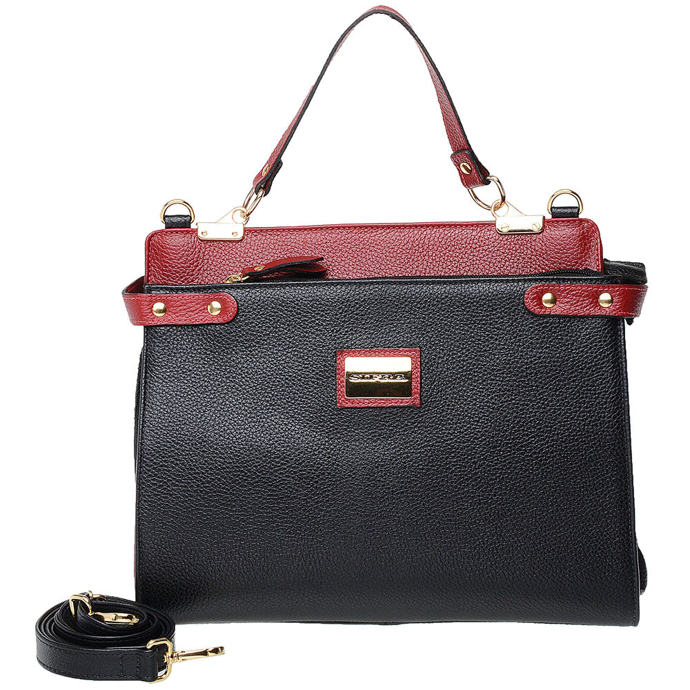 Bolsa Tiracolo e Mão Grande Couro Preto Olivia