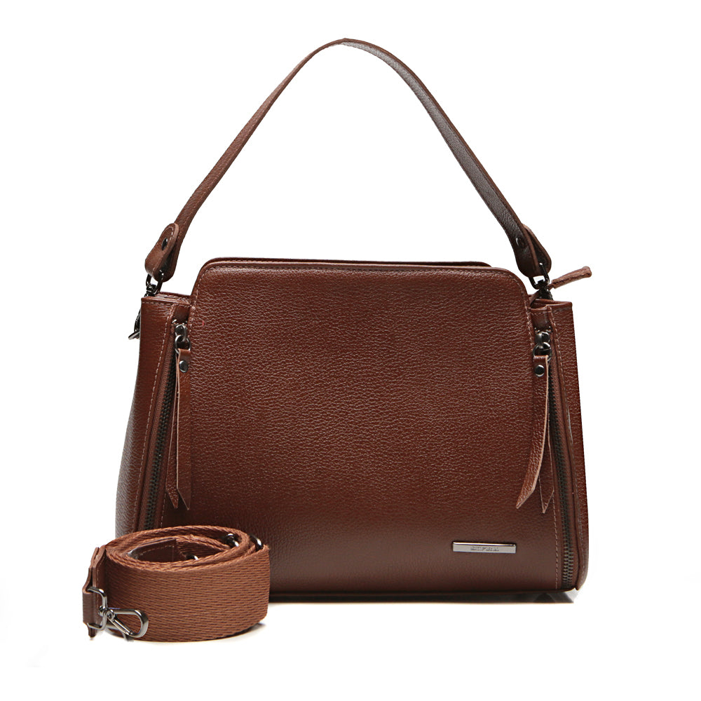 Bolsa Transversal Mão Média Couro Marrom Chocolate Mary