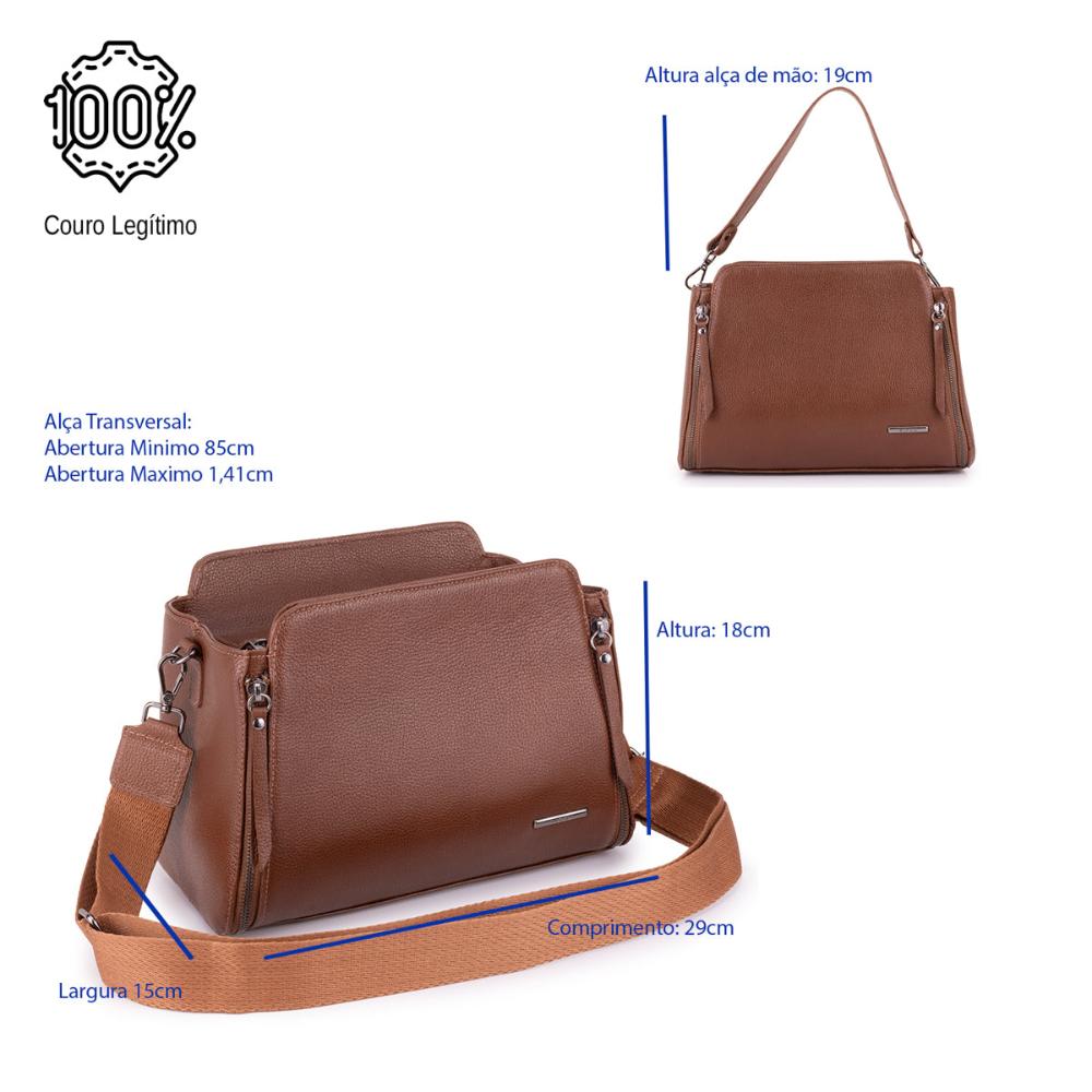 Bolsa Transversal Mão Média Couro Marrom Mary