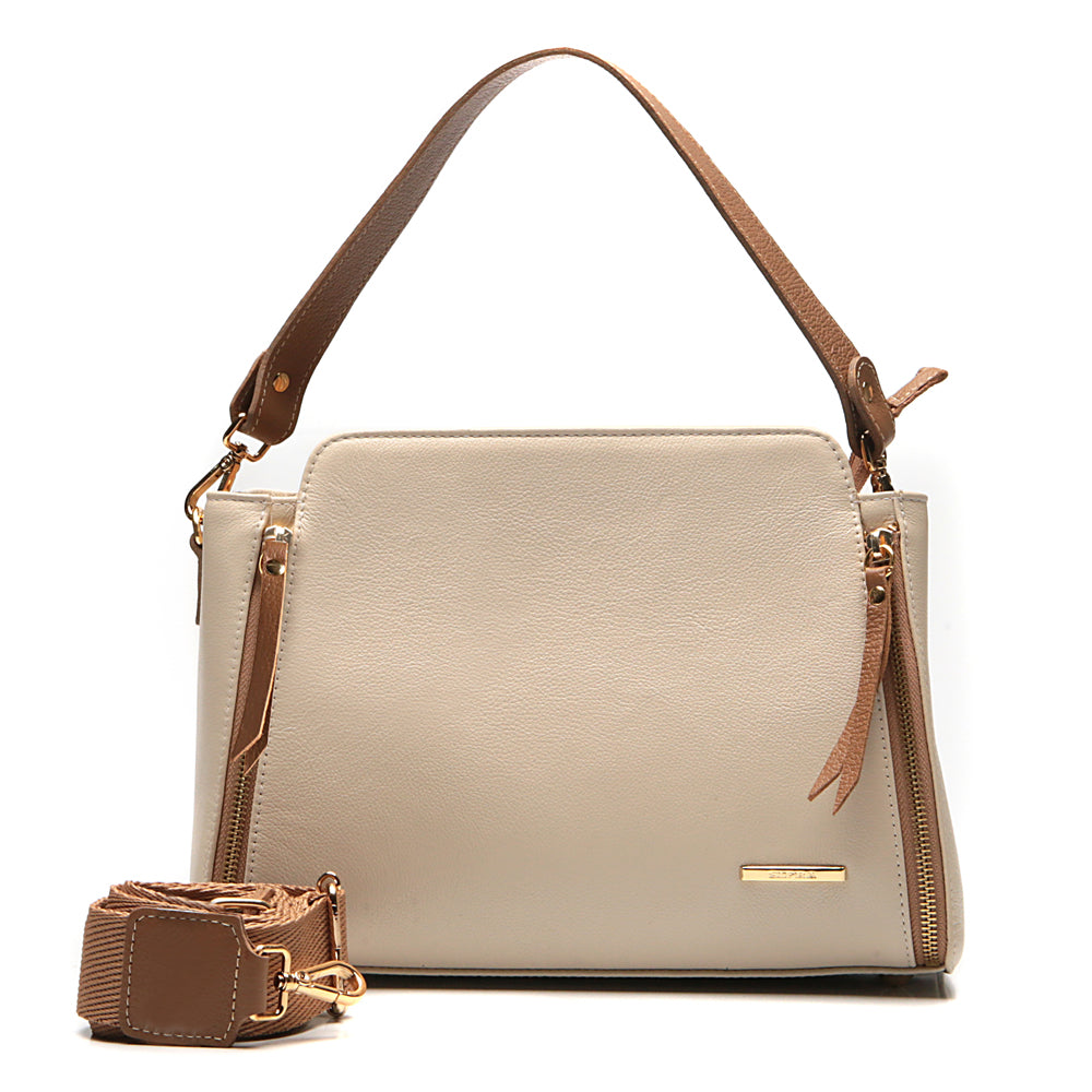 Bolsa Transversal Mão Média Couro Off White Mary