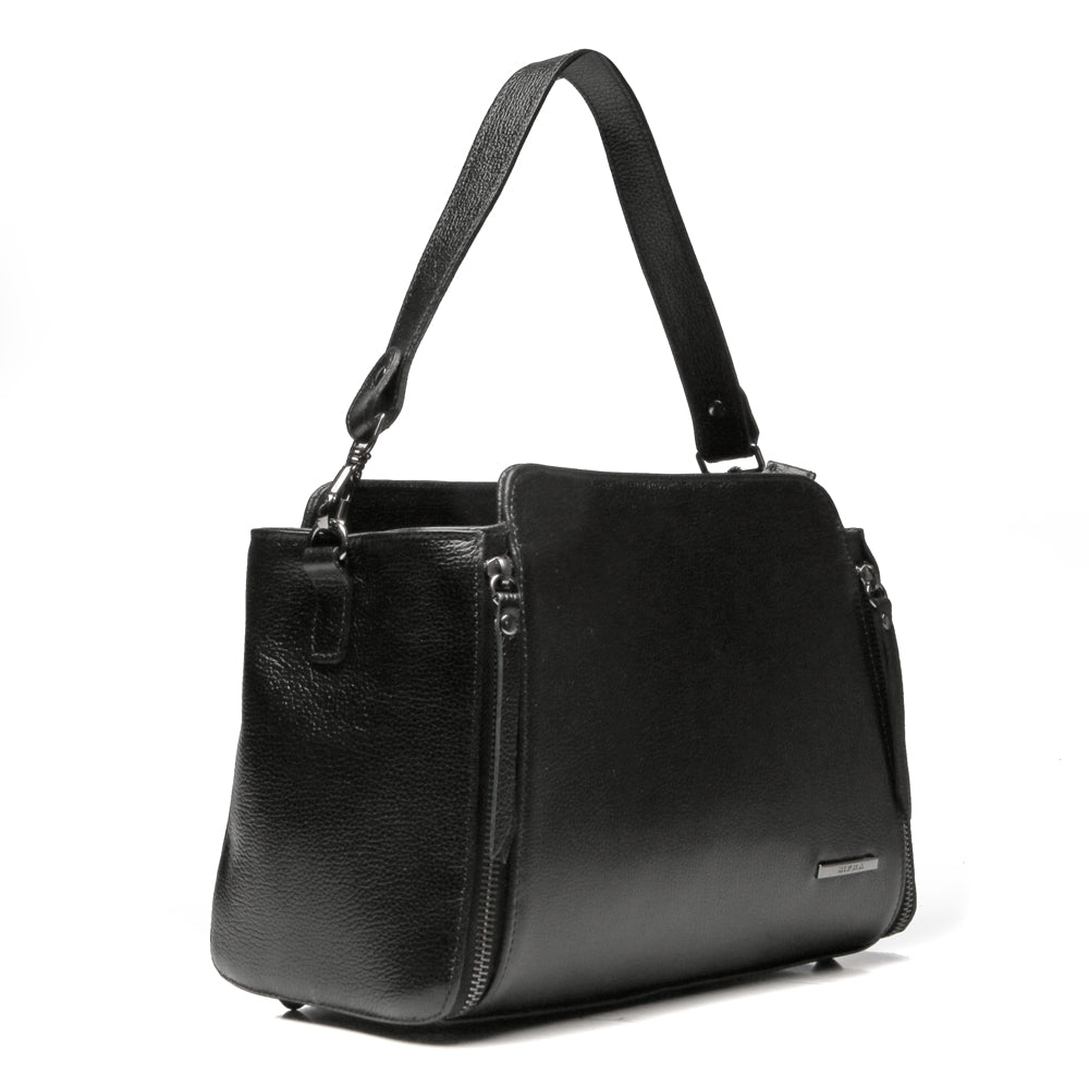 Bolsa Transversal Mão Média Couro Preta Mary