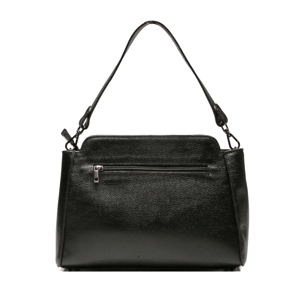 Bolsa Transversal Mão Média Couro Preta Mary