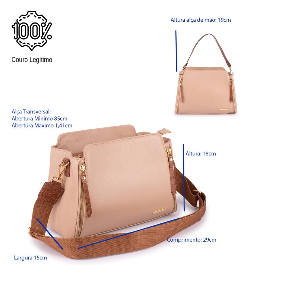 Bolsa Transversal Mão Média Couro Rosé Mary