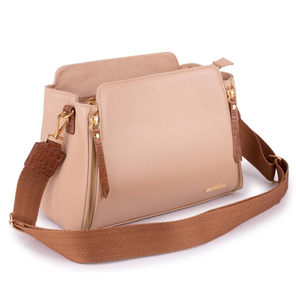 Bolsa Transversal Mão Média Couro Rosé Mary