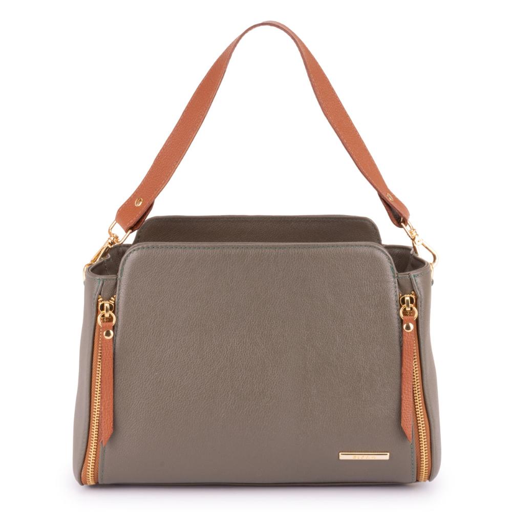 Bolsa Transversal Mão Média Couro Verde Militar Mary