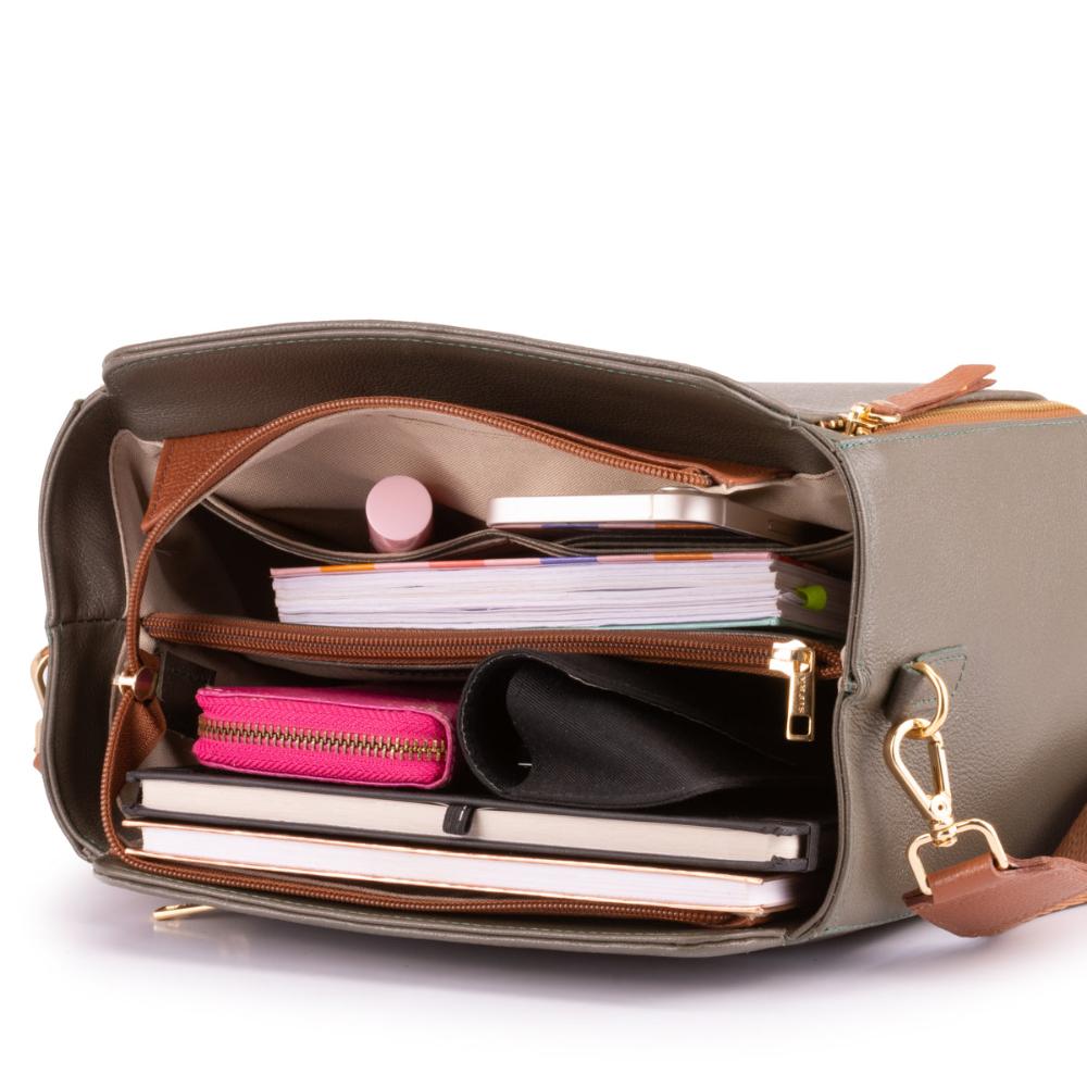 Bolsa Transversal Mão Média Couro Verde Militar Mary