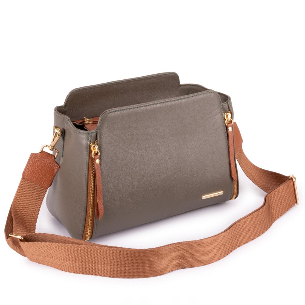 Bolsa Transversal Mão Média Couro Verde Militar Mary