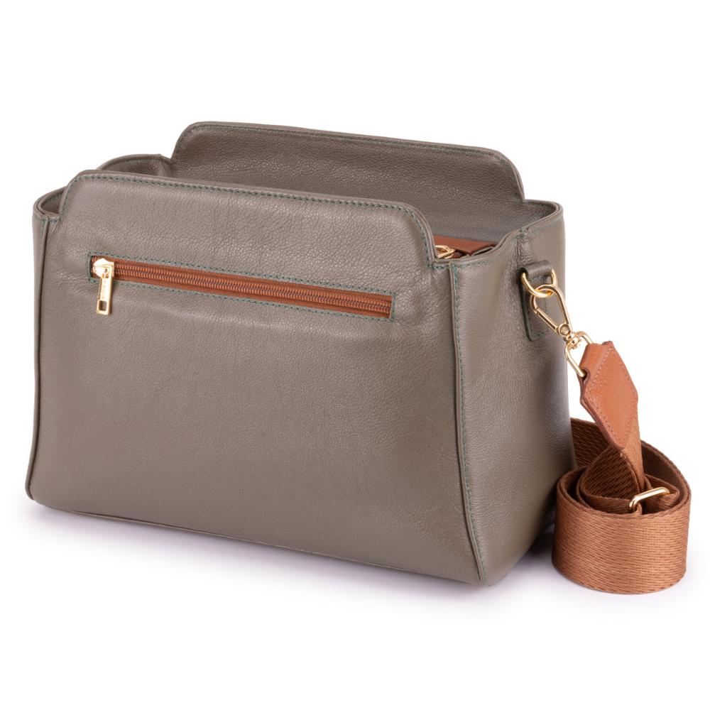 Bolsa Transversal Mão Média Couro Verde Militar Mary