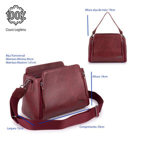 Bolsa Transversal Mão Média Couro Vermelho Mary