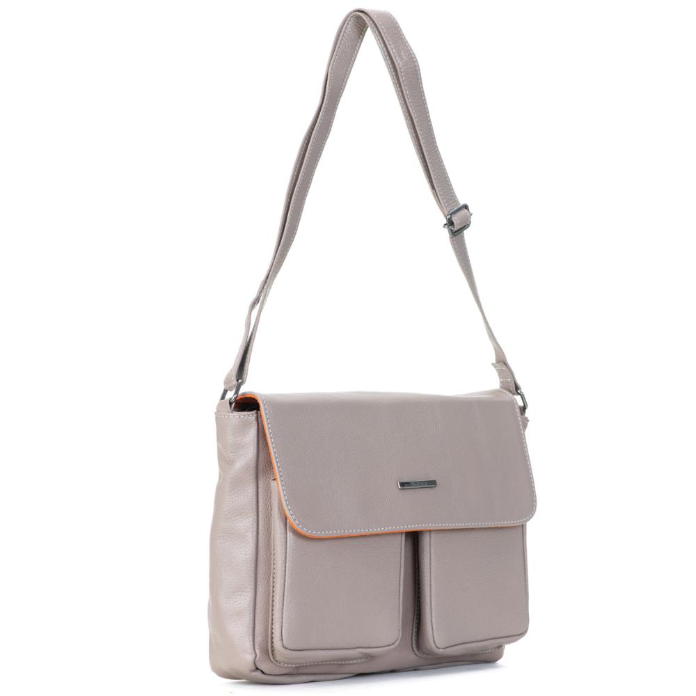 Bolsa Transversal Média Couro Cinza Marina