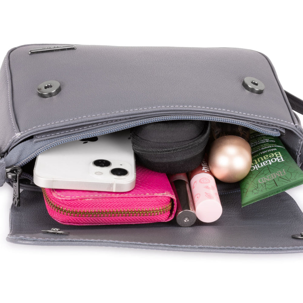 Bolsa Transversal Média Couro Grafite Ibiza