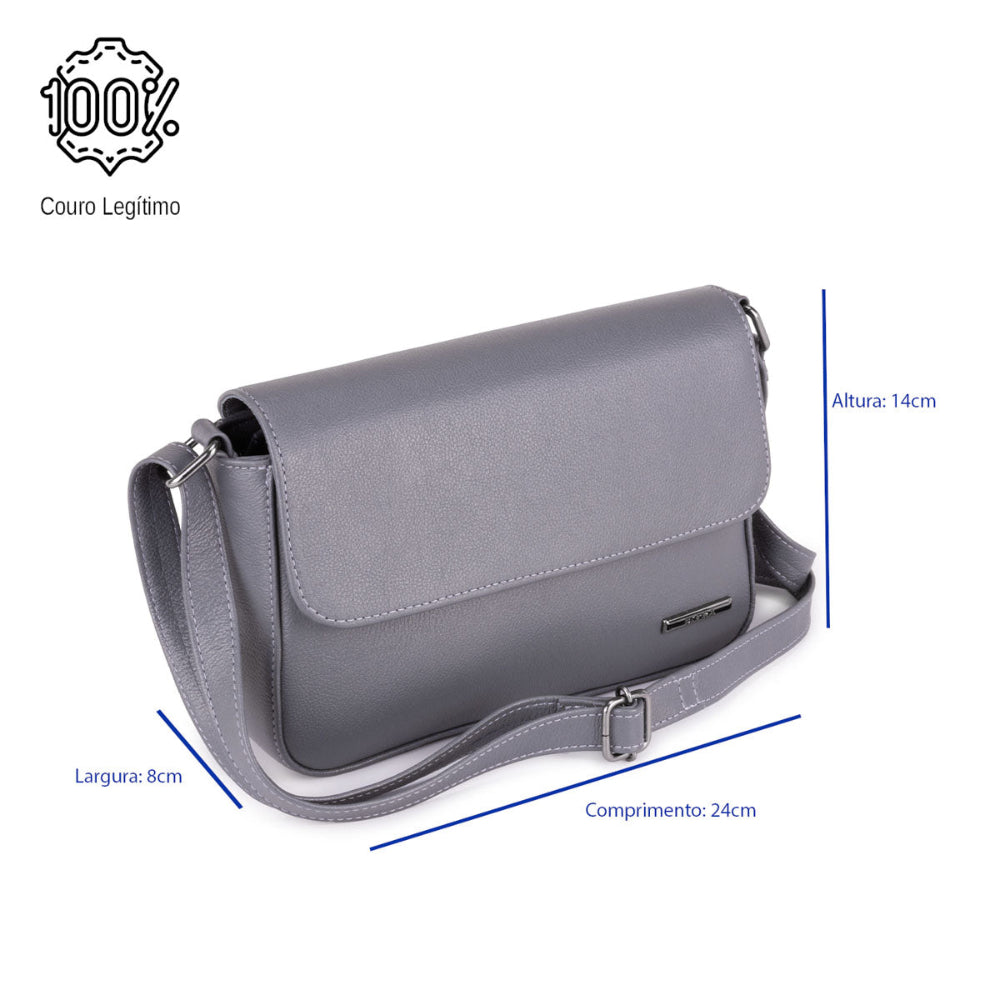 Bolsa Transversal Média Couro Grafite Ibiza