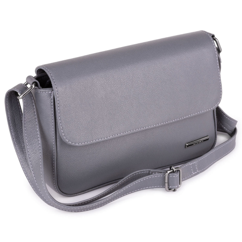 Bolsa Transversal Média Couro Grafite Ibiza