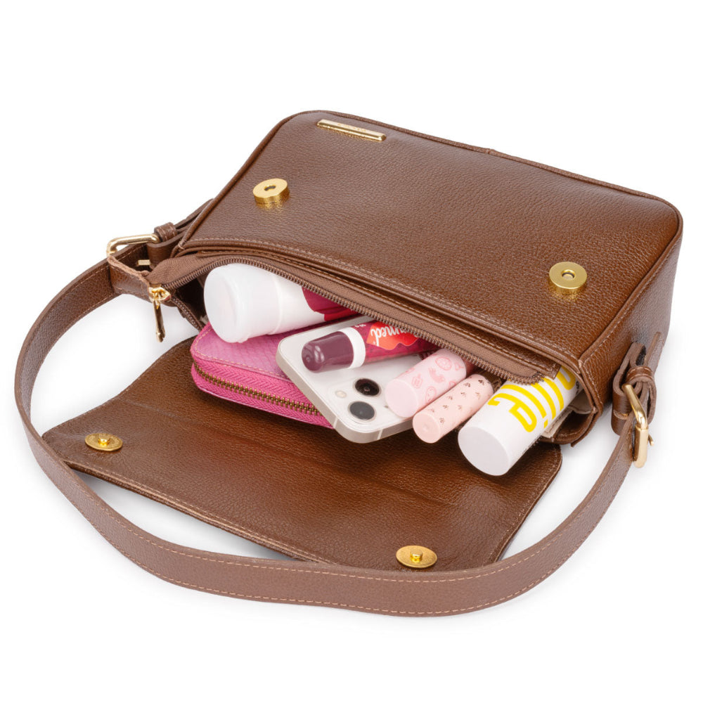 Bolsa Ombro Média Couro Marrom Ibiza