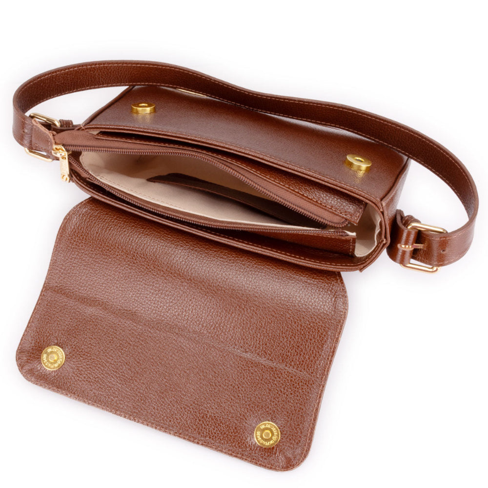 Bolsa Ombro Média Couro Marrom Ibiza