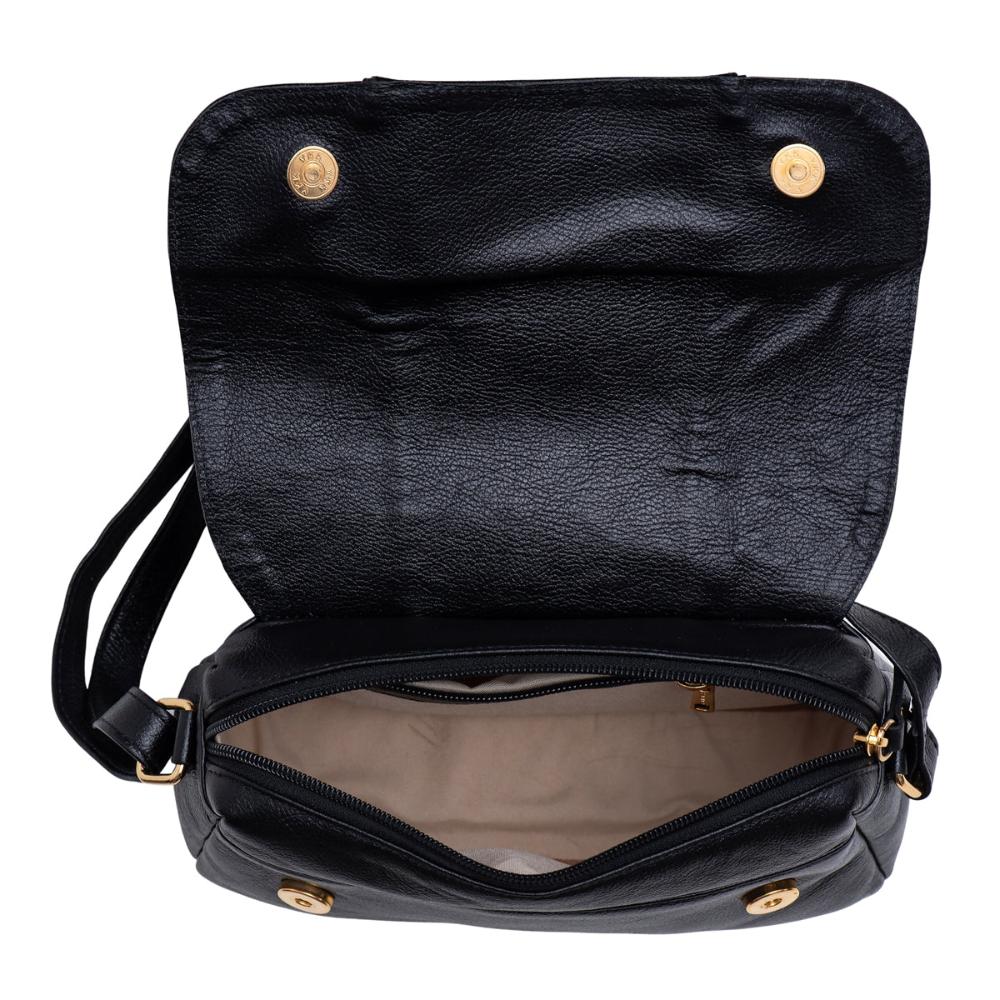 Bolsa Transversal Média Couro Preta Beatriz