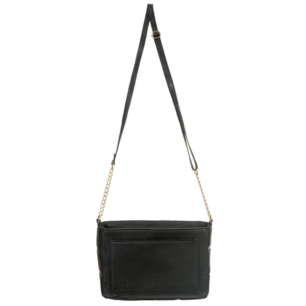 Bolsa Transversal Média Couro Preta Cris