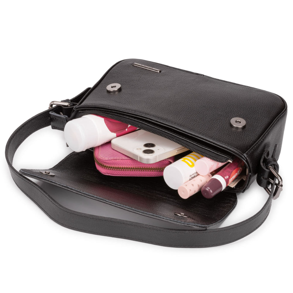 Bolsa Transversal Média Couro Preta Ibiza