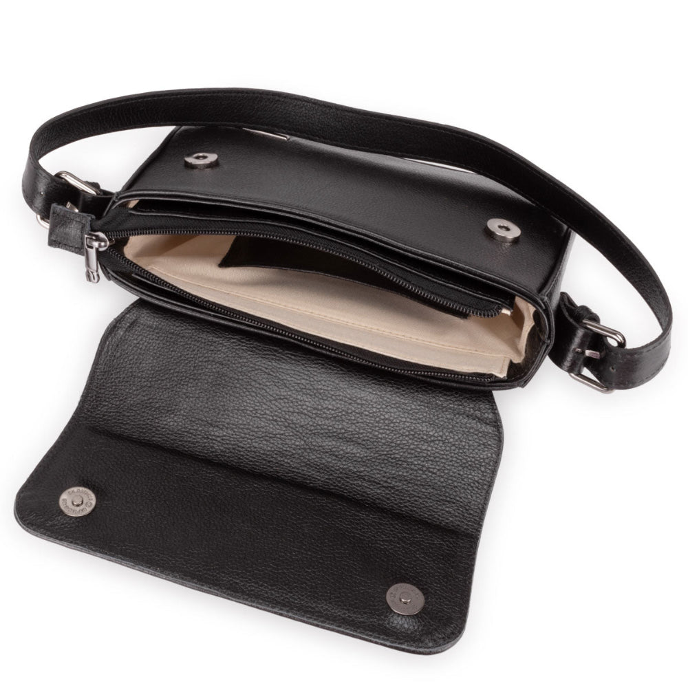 Bolsa Transversal Média Couro Preta Ibiza