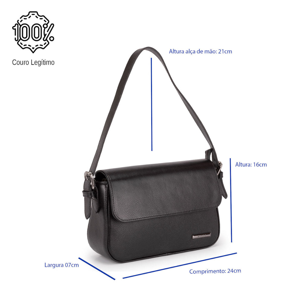 Bolsa Transversal Média Couro Preta Ibiza