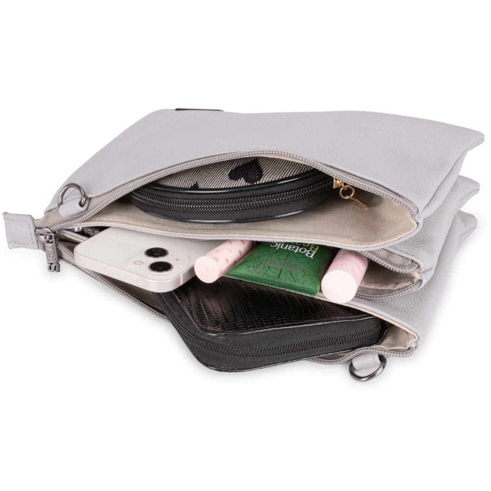 Bolsa Transversal Média Divisórias Couro Cinza Claro Jade