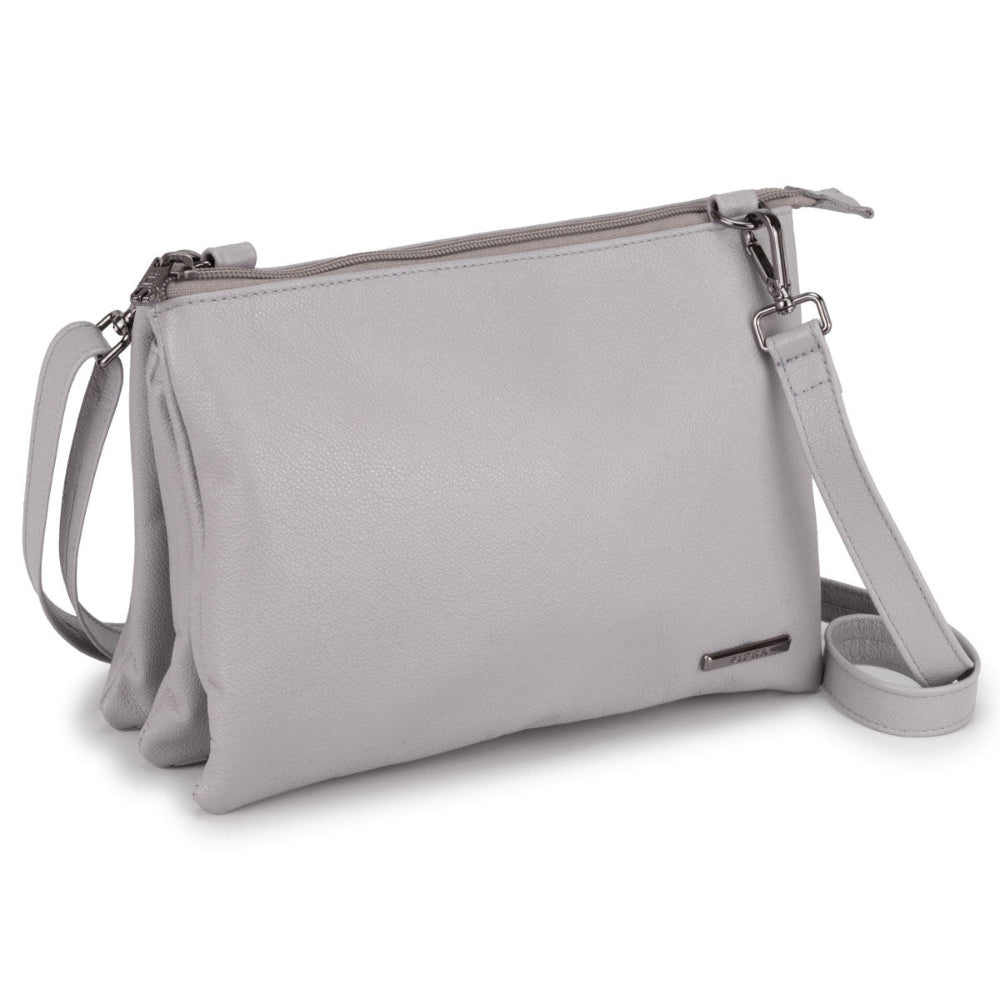 Bolsa Transversal Média Divisórias Couro Cinza Claro Jade