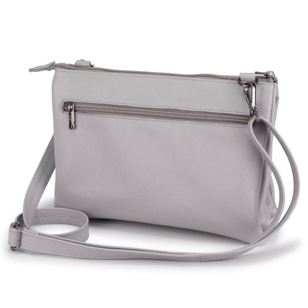 Bolsa Transversal Média Divisórias Couro Cinza Claro Jade