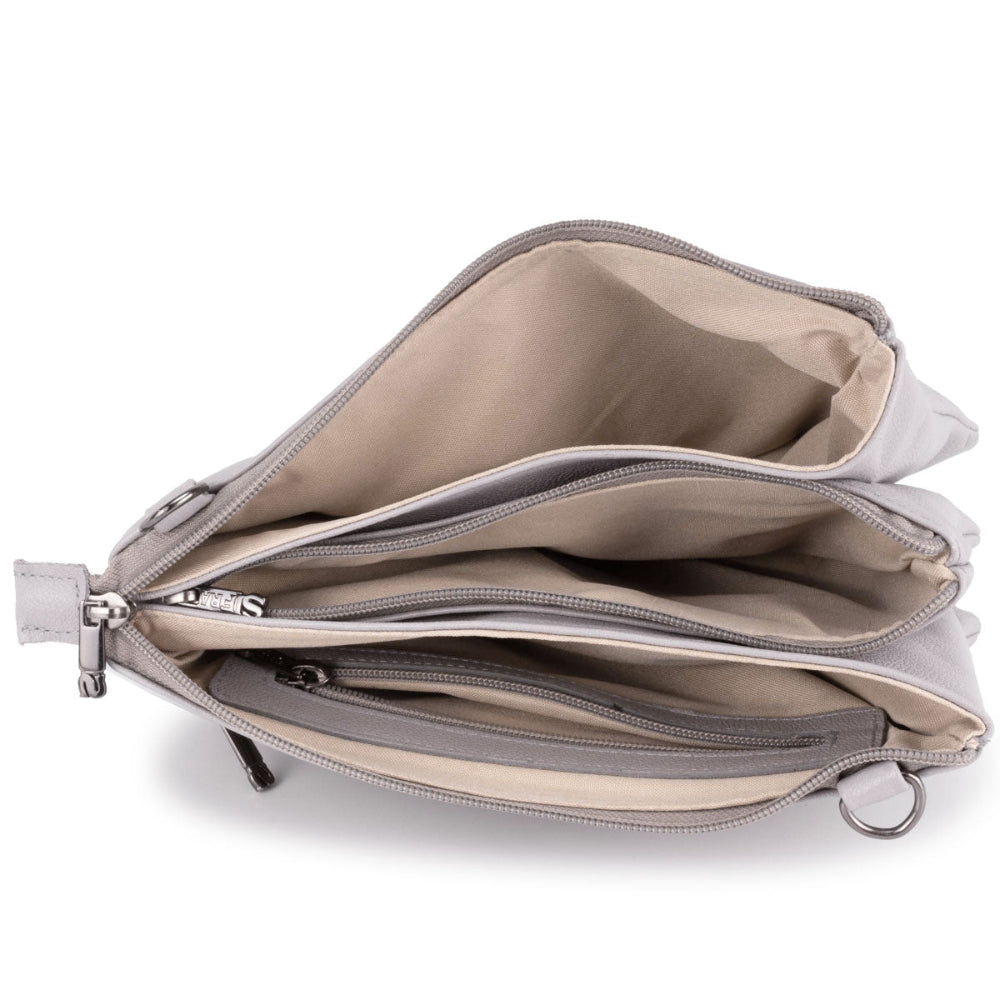 Bolsa Transversal Média Divisórias Couro Cinza Claro Jade