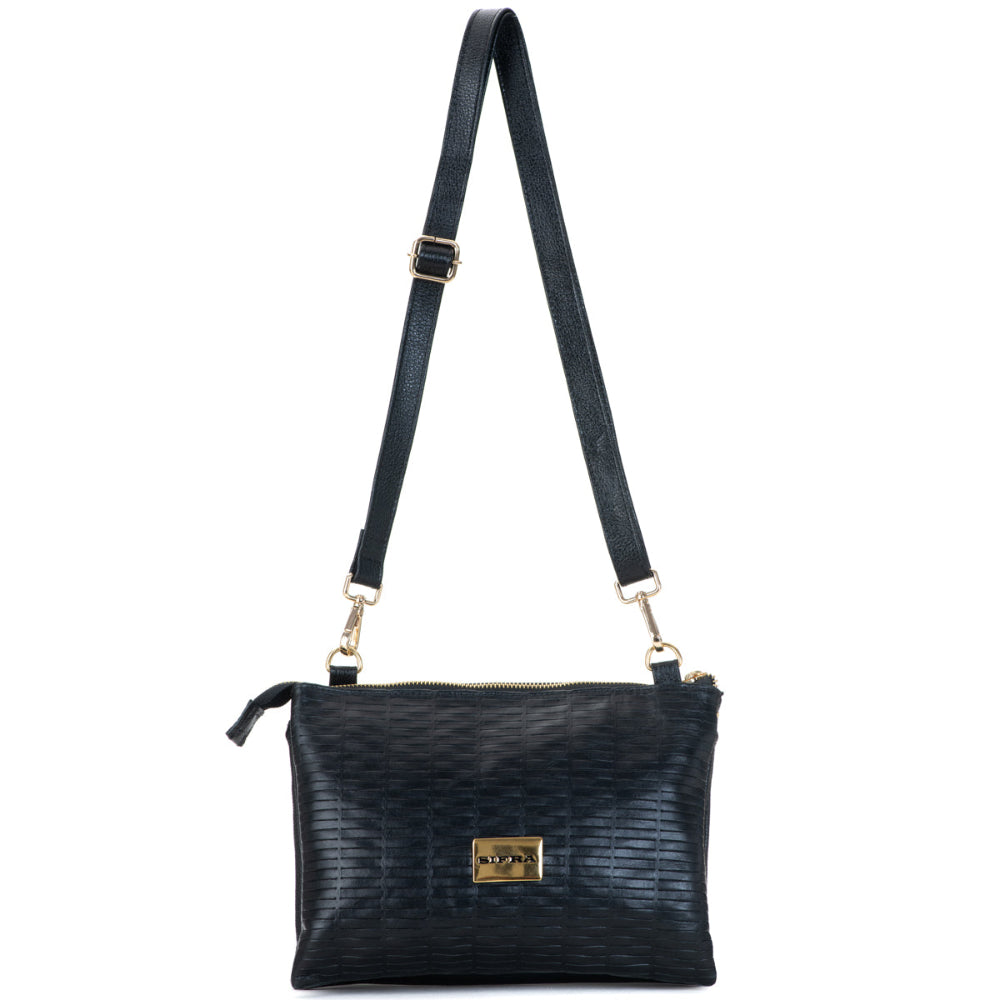 Bolsa Transversal Média Divisórias Couro Preto Jade