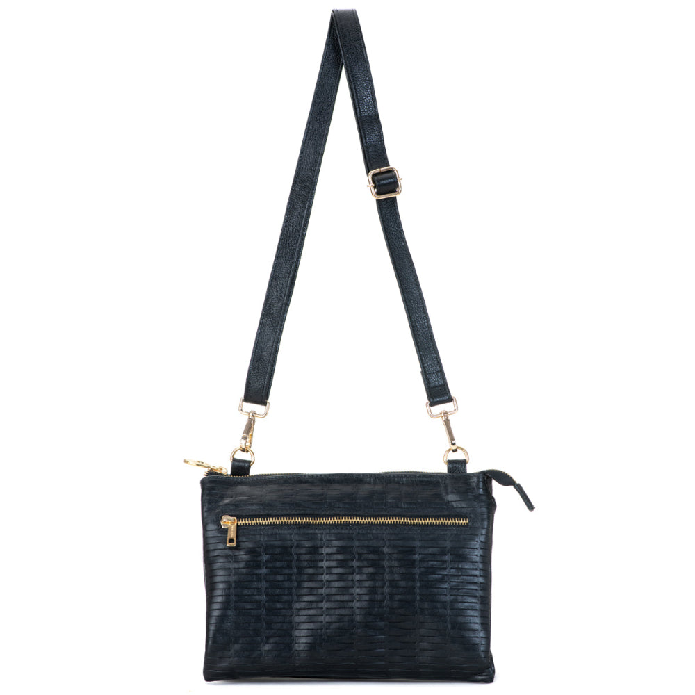Bolsa Transversal Média Divisórias Couro Preto Jade