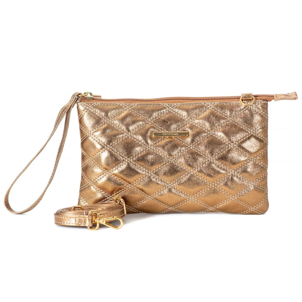 Bolsa Transversal Patrícia Pequena em Couro Bronze